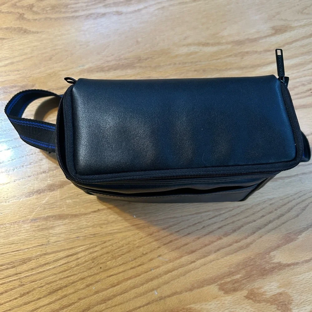Kalimar‎ Black Leather Camera Carrying Bag Shoulder Strap Crossbody Compartments